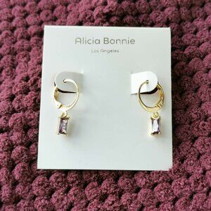 Alicia Bonnie Gold Violet Crystal Twinkling Treasure huggie drop earrings NEW